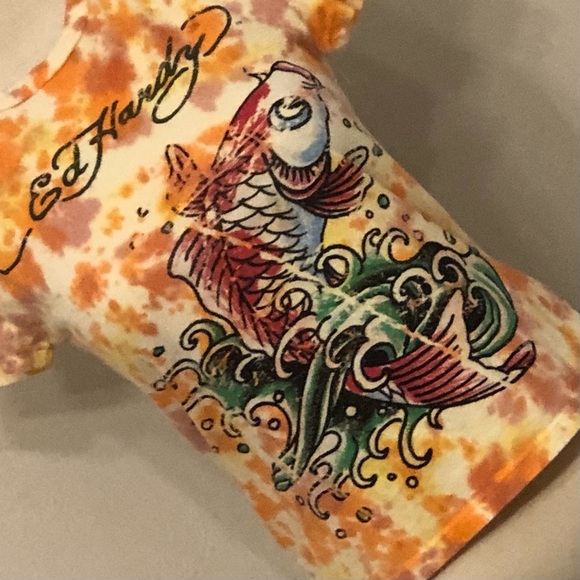 Ed Hardy Tee T-shirt Tie-Dye Koi Fish/Geisha Graphic Short Sleeve Top Small - Picture 4 of 8